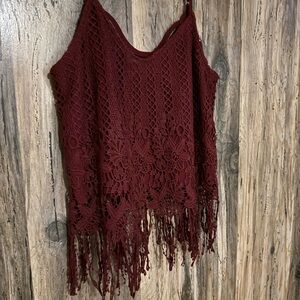 Burgundy Crochet Fringe Top